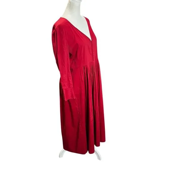 S Max Mara Red V Neck Midi Dress Pleated Waist Long Sleeve Size 10 - Picture 3 of 6